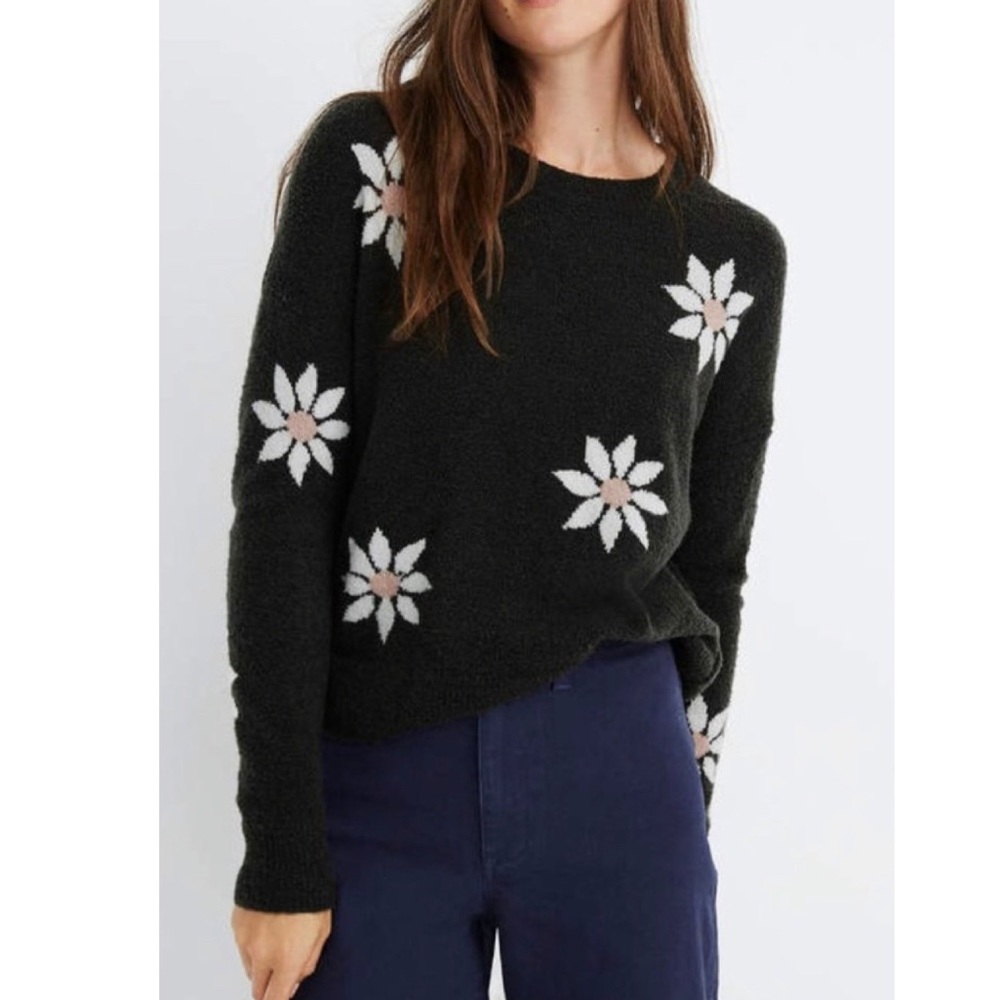 Large Madewell Floral Intarsia Pullover Wool Sweater